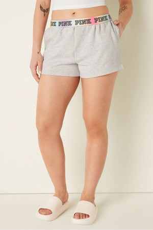 Heather Stone Grey Rainbow Victoria's Secret Foldover Sweat Shorts | UCX-150832