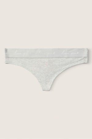 Heather Stone Grey Victoria's Secret Cotton Logo Thong Knickers | XVN-840219