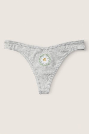 Heather Stone Grey with Graphic Grey Victoria's Secret Stretch Cotton Cotton Thong Knickers | MWB-637410