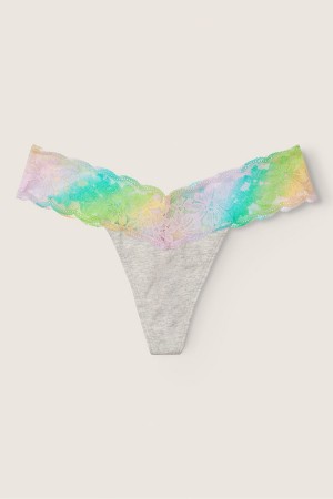 Heather Stone with Gradient Band Grey Victoria's Secret Lace Trim Thong Knickers | DJY-312840