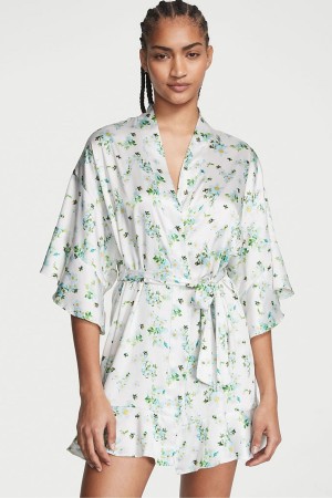 Honeybee Floral Print Victoria's Secret Satin Flounce Robe | LCF-840763