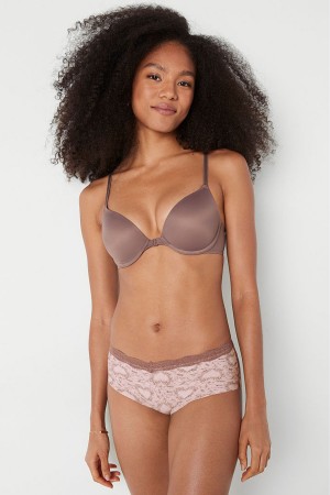 Ice Coffee Brown Victoria's Secret Wear Everywhere Front Fastening Push Up T-Shirt Bra | QPA-917254