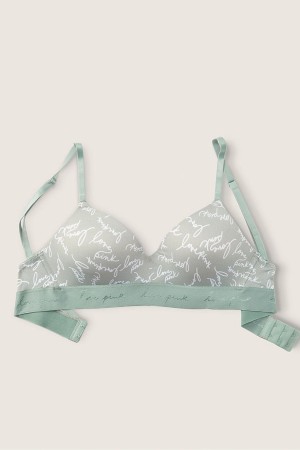 Iceberg Green Logo Print Victoria's Secret Wear Everywhere Smooth Lightly Lined Non Wired T-Shirt Bra | PNR-143509