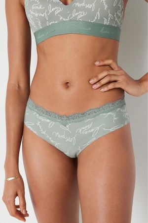 Iceberg Green Script Victoria's Secret No-Show No Show Cheeky Knickers | HVZ-014368