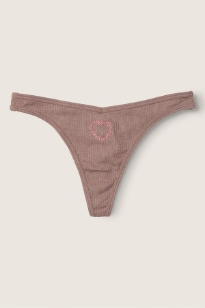 Iced Coffee Brown Victoria's Secret Stretch Cotton Cotton Thong Knickers | INU-936801