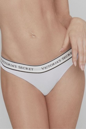 Ivory White Victoria's Secret Stretch Cotton Logo Knickers | TMK-067938