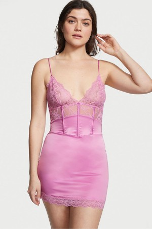 Lilac Chiffon Pink Victoria's Secret Lace Provocative Slip Dress | UMG-302578