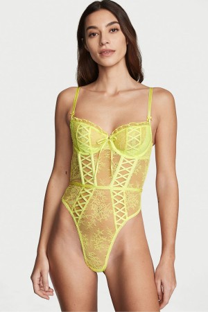 Lime Citron Victoria's Secret Dream Angels Lace Unlined Balcony Bodysuit | GEB-037852