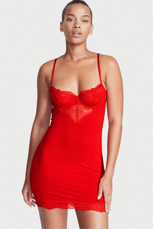 Lipstick Red Victoria's Secret Modal Lace Mini Slip | NHA-507942