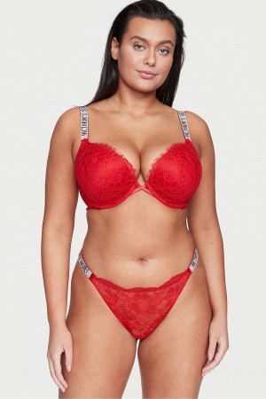 Lipstick Red Victoria's Secret Very Sexy Lace Shine Strap Thong Knickers | MWT-204159