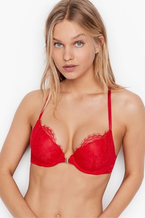 Lipstick Red Victoria's Secret Very Sexy Lace Front Fastening Push Up Bra | RYX-965702