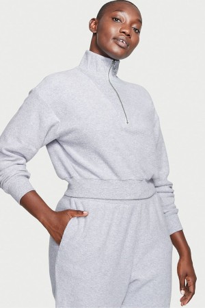 Medum Heather Grey Victoria's Secret Half Zip High Neck Lounge Sweatshirt | FIE-254819