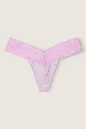 Misty Lilac Constellation Purple Victoria's Secret Lace Trim Thong Knickers | FDO-269341