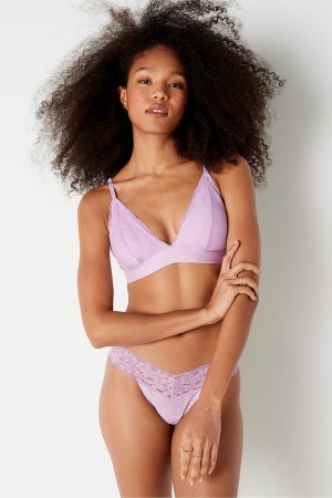 Misty Lilac Purple Victoria's Secret Lace Unlined Triangle Bralette | DEL-043875