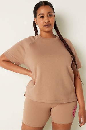 Mocha Latte Brown Victoria's Secret Short Sleeve Oversized Crew Neck T-Shirt | GLT-948376