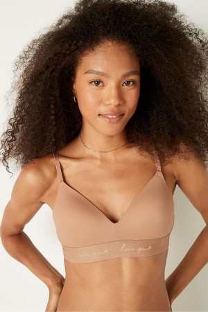 Mocha Latte Nude Victoria's Secret Wear Everywhere Smooth Lightly Lined Non Wired T-Shirt Bra | RBI-435762