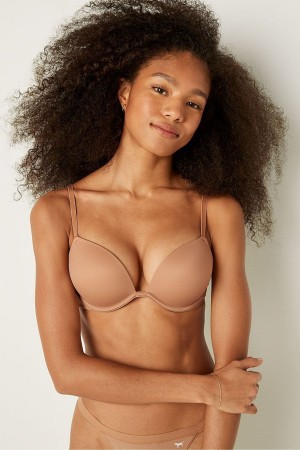 Mocha Latte Nude Victoria's Secret Wear Everywhere Smooth Push Up T-Shirt Bra | EAD-983567