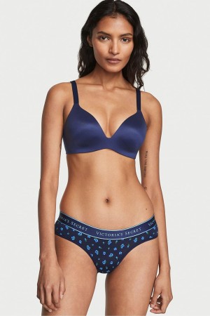 Navy Blue Floral Victoria's Secret Stretch Cotton Cotton Logo Hipster Knickers | AHB-687904