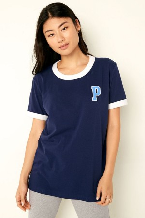 Navy Blue Victoria's Secret Short Sleeve T-Shirt | OQX-927104