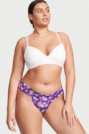 Night Ocean Small Rosey Florals Purple Victoria's Secret The Lacie Lace Thong Knickers | RCZ-619435