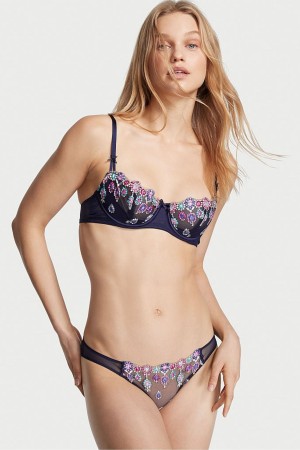 Noir Navy Blue Victoria's Secret Dream Angels Bejeweled Embroidery Cheekini Knickers | VTX-185634