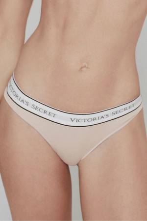 Nude Victoria's Secret Stretch Cotton Logo Knickers | XWB-759803