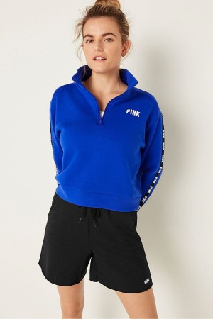 Oar Blue Victoria's Secret Zip Up Long Sleeve Crop Sweatshirt | YPQ-674953