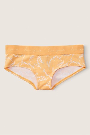 Pale Banana Script Logo Print Orange Victoria's Secret Stretch Cotton Cotton Logo Hipster Knickers | RCX-150739