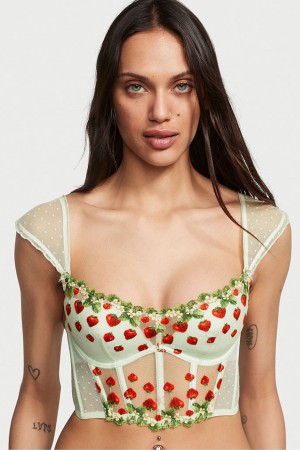 Pale Green Victoria's Secret Dream Angels Strawberry Embroidered Bra | RGL-147563