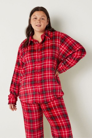 Pepper Red Victoria's Secret Cosy Long Sleeve Pyjama Top | FIQ-863219