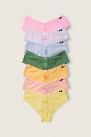 Pink/Blue/Green/Orange/Yellow Victoria's Secret Days of the Week Cotton Cheeky Knickers 7 Pack | HQS-804351