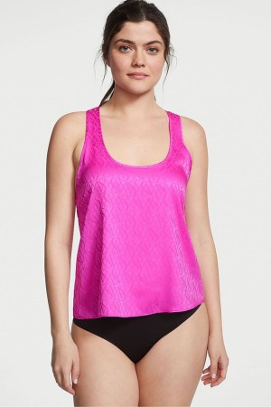 Pink Berry Logo Victoria's Secret Satin Racerback Pyjama Top | UDA-257904