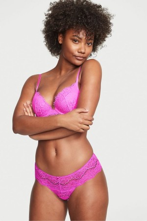 Pink Berry Victoria's Secret Dream Angels Floral Lace Hipster Thong Knickers | VAW-095238