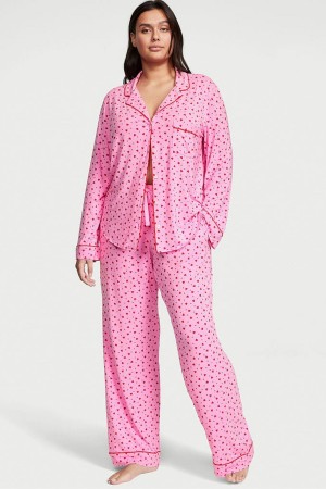 Pink Heart Dots Victoria's Secret Modal Long Pyjamas | XYU-901345