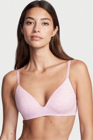 Pink Petal Heather Pink Victoria's Secret The T-Shirt Smooth Logo Strap Lightly Lined Non Wired T-Shirt Bra | AZF-685147