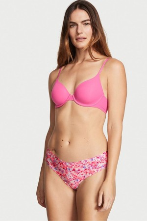 Pink Splash Floral Victoria's Secret Sexy Illusions by Victorias Secret No Show Thong Knickers | FAK-781643