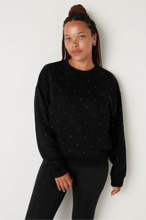 Pure Black Pin Dots Victoria's Secret Fleece Long Sleeve Sweatshirt | AQD-182536