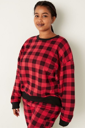 Pure Black Pin Dots Victoria's Secret Fleece Long Sleeve Sweatshirt | RYV-146507