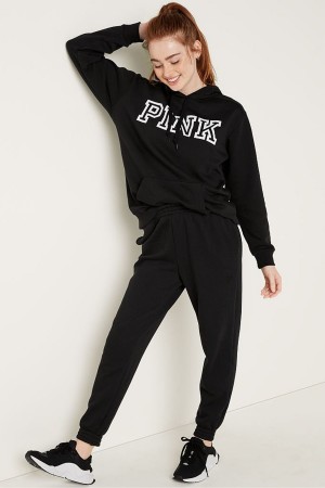 Pure Black Victoria's Secret Fleece High Waist Full Length Jogger | AXL-764893