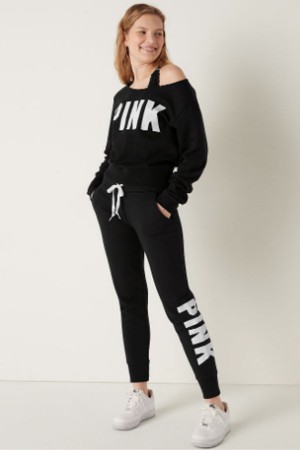 Pure Black Victoria's Secret Fleece Lounge Jogger | OIW-946132