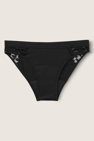 Pure Black Victoria's Secret Period Pants Lace Period Bikini Knicker | CBD-027865