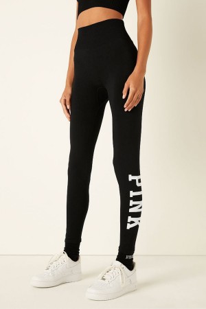 Pure Black Victoria's Secret Seamless High Waist Full Length Workout Legging | HGV-702849