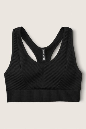 Pure Black Victoria's Secret Seamless Seamless Lightly Lined Low Impact Racerback Sports Bra | ZEU-406873