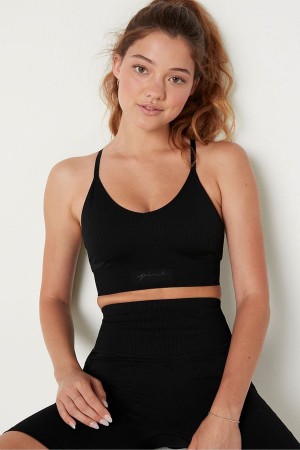 Pure Black Victoria's Secret Seamless Seamless Lightly Lined Low Impact Sports Bra | TQD-325964