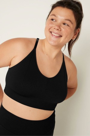 Pure Black Victoria's Secret Seamless Seamless Lightly Lined Low Impact Sports Bra | AOK-067829