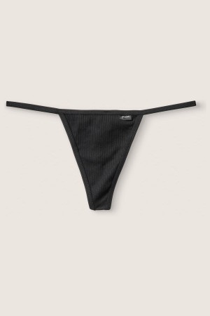 Pure Black Victoria's Secret Stretch Cotton Cotton G String Knickers | QEL-125097