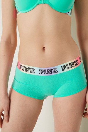 Pure Black Victoria's Secret Stretch Cotton Logo Short Knickers | DSG-709481