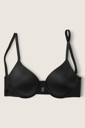 Pure Black Victoria's Secret Wear Everywhere Front Fastening Push Up T-Shirt Bra | NHC-189235