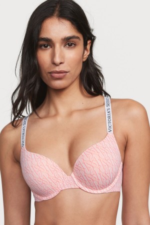 Purest Pink Geo Logo Victoria's Secret The T-Shirt Full Coverage Push Up Logo Bra | SXI-751906