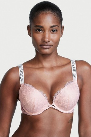 Purest Pink Victoria's Secret Very Sexy Bombshell Add 2 Cups Shine Strap Lace Push Up Bra | YHW-208631